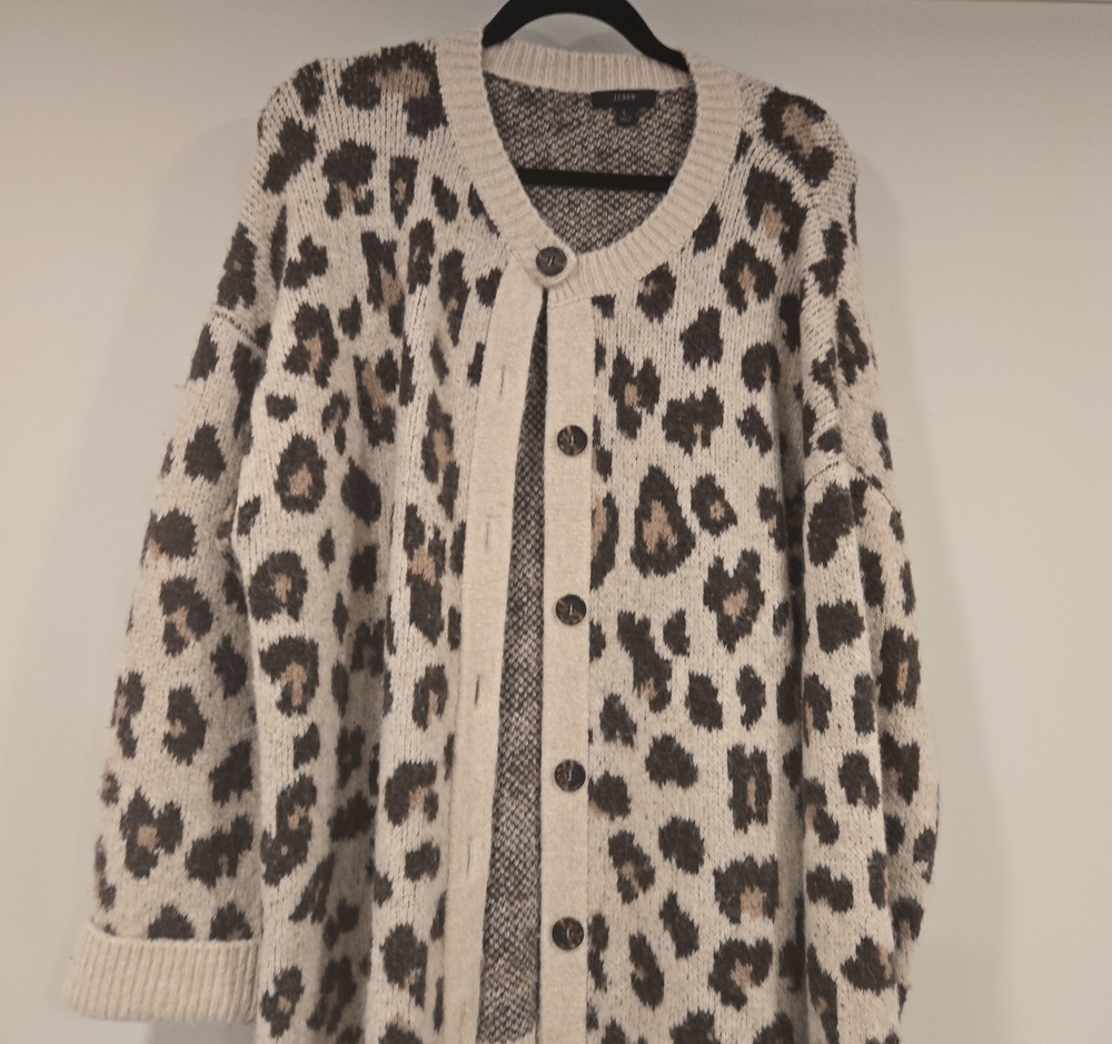 J. Crew Leopard Print Button-Front Cardigan in Cream and Brown